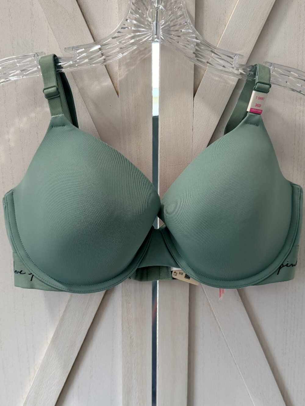 Victoria's Secret PINK T-Shirt Bra 36D Sage Green Lightly Lined